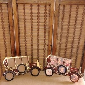 2 Vintage Antique Car Shaped Picture Frames W/Kickstand Back Plastic